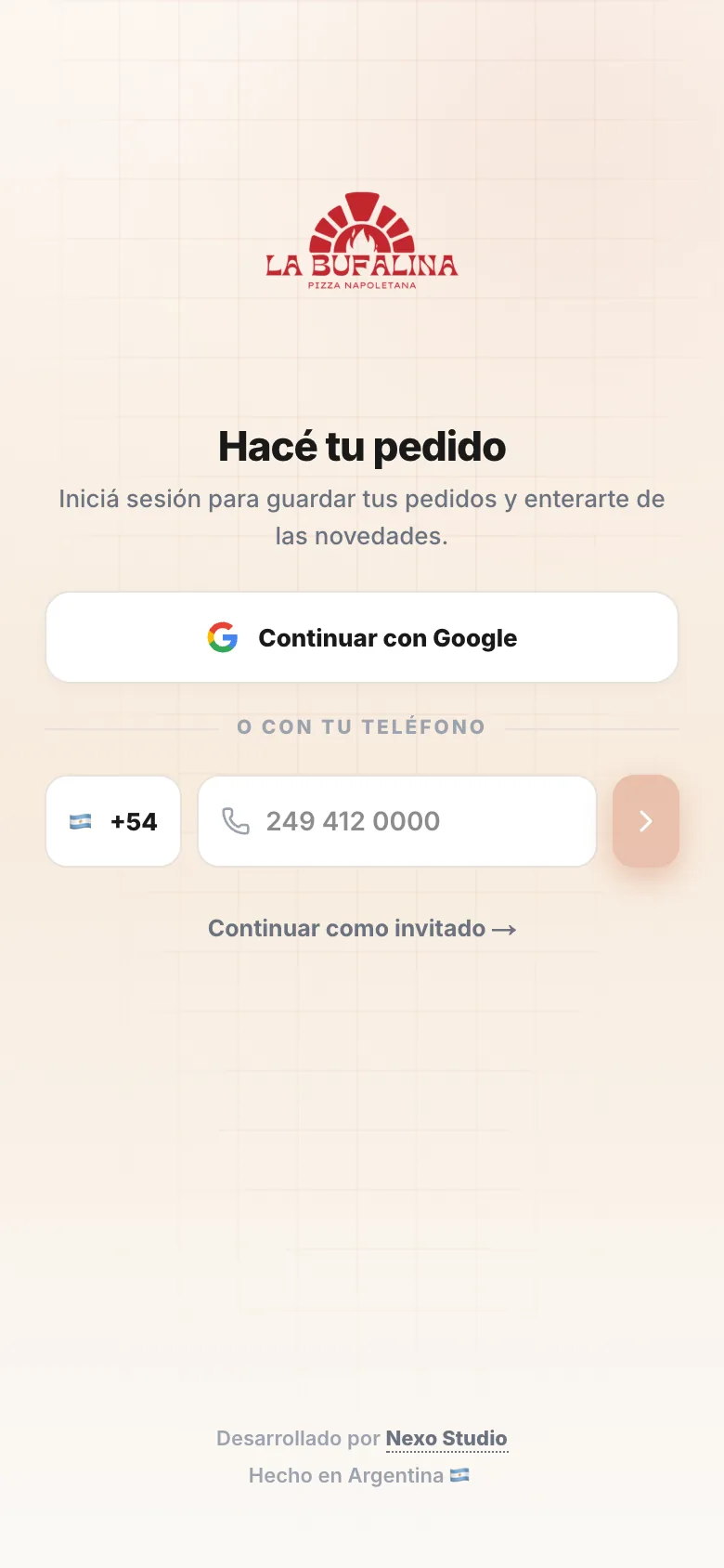 Portal de pedidos: entrar con Google o con el teléfono