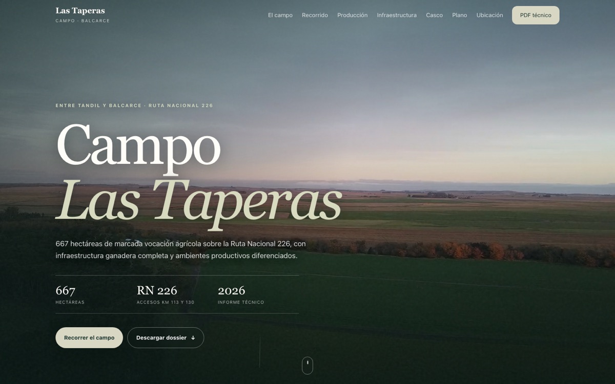 Landing de venta de un campo